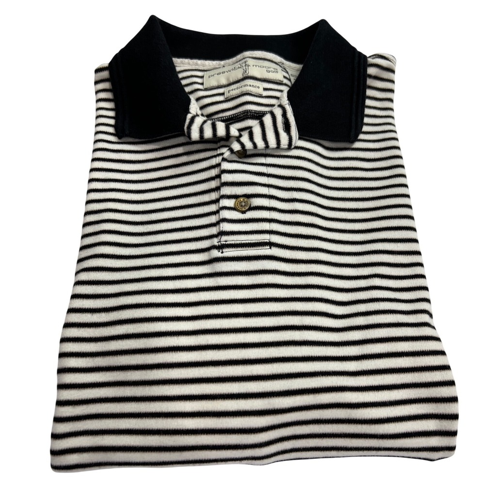 Preswick & Moore‎ Golf Polo Mens Large Black White Striped SS Performance D26